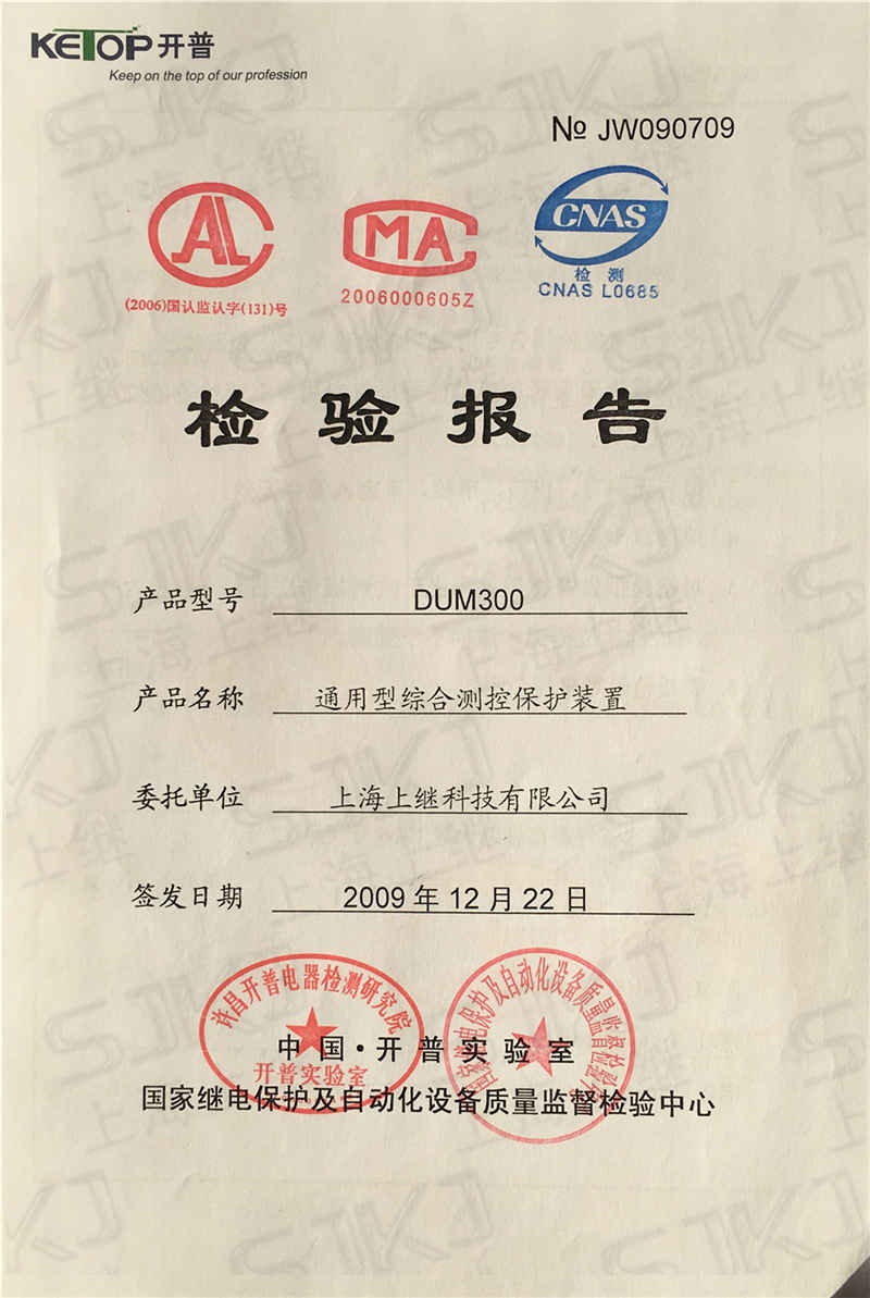 DUM300檢驗(yàn)報告