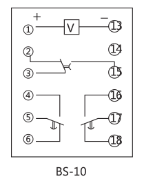 BS-10時(shí)間繼電器內(nèi)部接及外引接線(xiàn)圖片