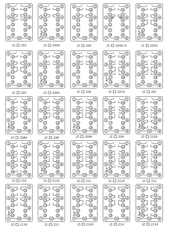 JZY（J)-404靜態中間繼電器內部接線圖及外引接線圖